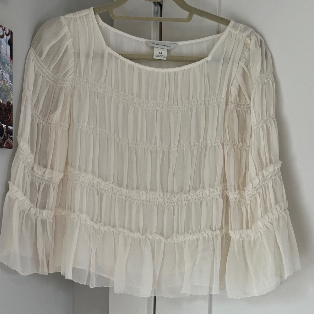 Club Monaco Cream Ruffled Blouse